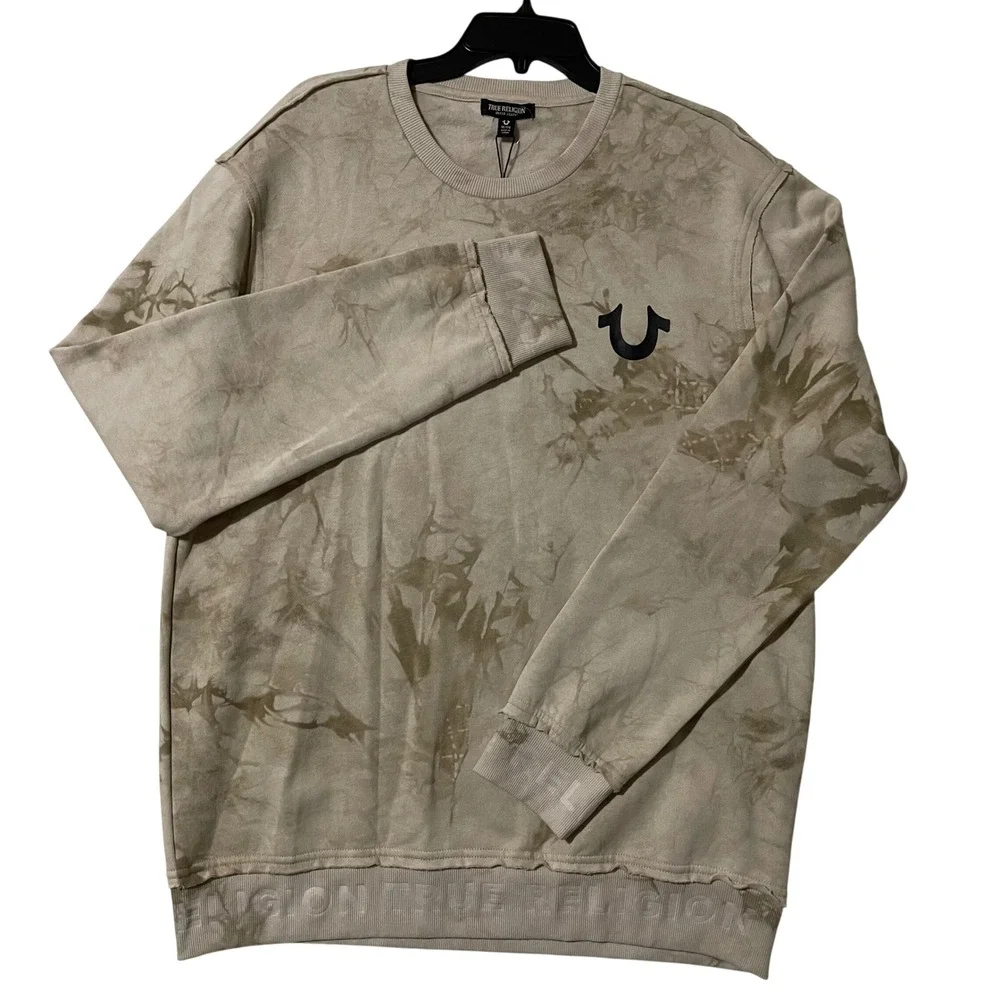 True Religion Mens Debossed Rib Pullover Sweatshirt Tapioca Tie Dye‎ XL X Large